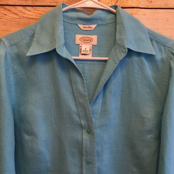 TALBOTS 100% IRISH LINEN TOP IN TURQUOISE - Picture 2 of 5